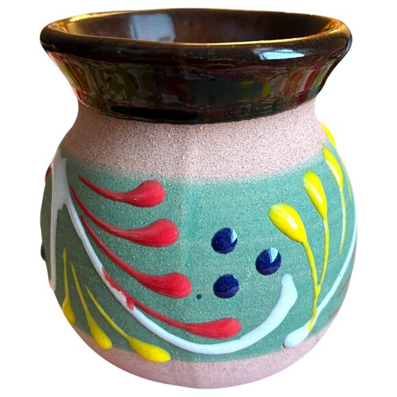 Collectible Mexican Clay Coffee Mug Hand-Painted Folk Art Floral Jarrito Pottery - Picture 2 of 8